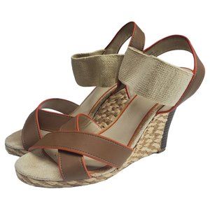 Cato Espadrille Wedge Sandals Brown Orange Canvas Strappy 3.5" Heels Women's 8